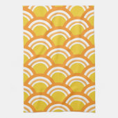 波日本の青海羽パターンイエローオレンジ キッチンタオル (縦)