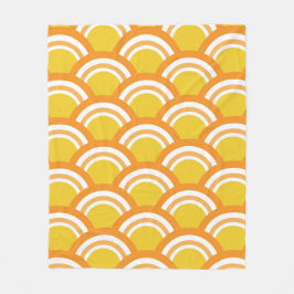 波日本の青海羽パターンイエローオレンジ フリースブランケット