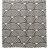 波日本の青貝葉黒白 シャワーカーテン (正面)