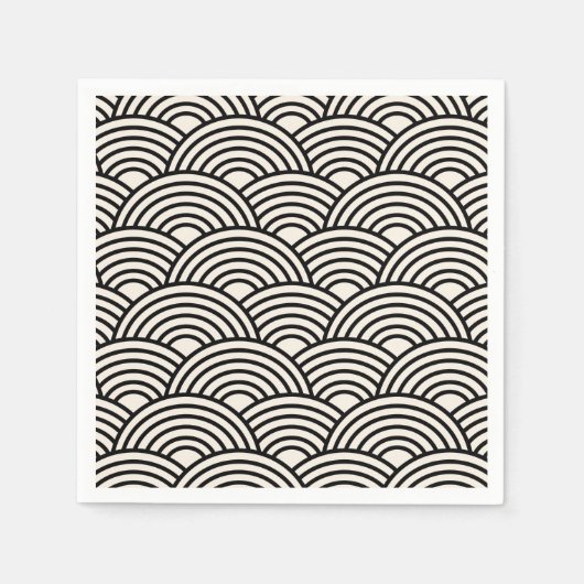 波日本の青貝葉黒白 スタンダードカクテルナプキン (正面)