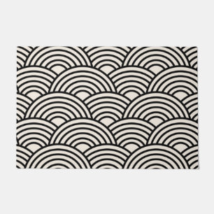 波日本の青貝葉黒白 ドアマット