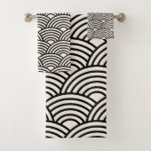 波日本の青貝葉黒白 バスタオルセット (インサイチュ)