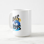 波日、ビーチライフ、海イラストレーション コーヒーマグカップ (正面左)