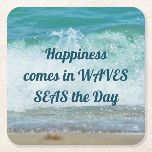 波来の幸せ日の沿岸 スクエアペーパーコースター (正面)