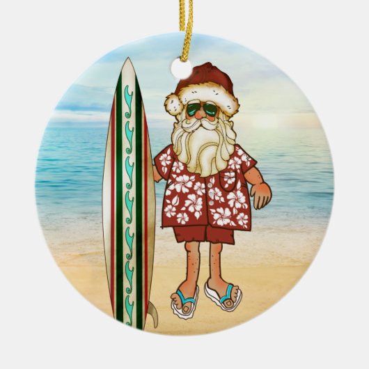 波板を持つ熱帯サンタのクリスマスのオーナメント セラミックオーナメント (正面)