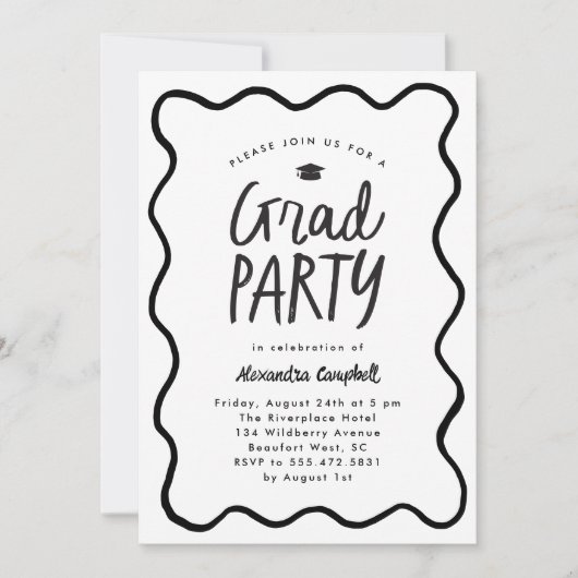 波枠白黒手引き卒業パーティー 招待状 (正面)