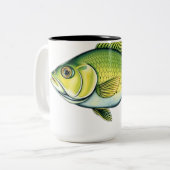 波模様のある鮮やかな緑色の魚 ツートーンマグカップ (正面左)