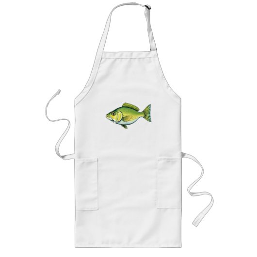 波模様のある鮮やかな緑色の魚 ロングエプロン (正面)