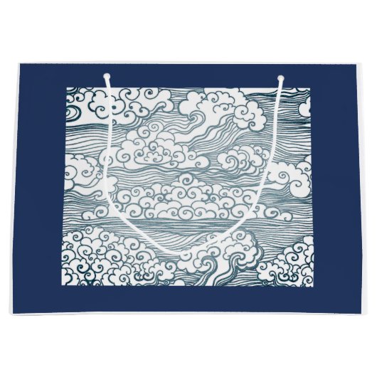 波模様付き包日本の装バッグ ラージペーパーバッグ (正面)