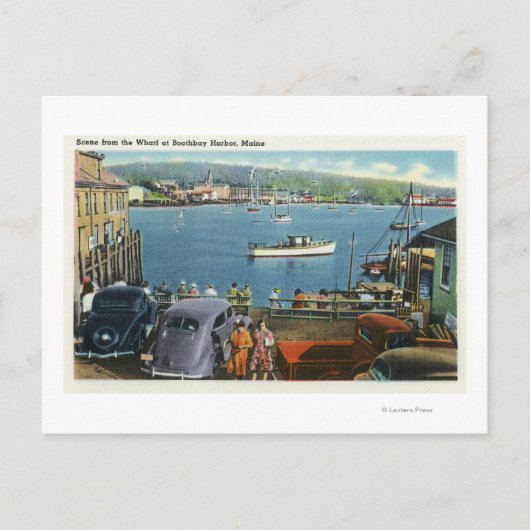 波止場からの風景、船と車 ポストカード (正面)