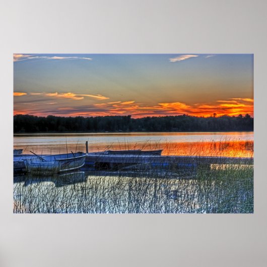 波止場とローボートサンセット ポスター (正面)