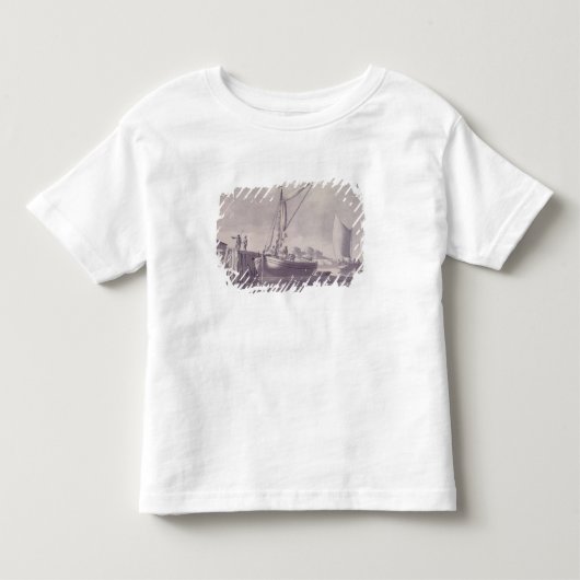 波止場に近づく航行のはしけ トドラーTシャツ (正面)