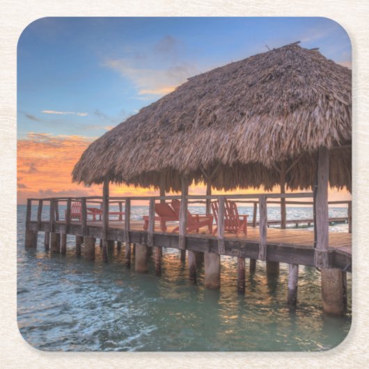 波止場の日の出 スクエアペーパーコースター (正面)