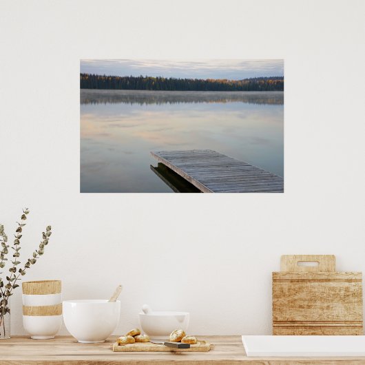 波止場の霧の朝の湖のポスター ポスター (キッチン)