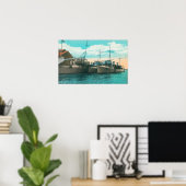 波止場の3つの魚雷ボート駆逐艦のビュー ポスター (ホームオフィス)