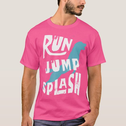 波止場ジャンピングドッグスポーツ犬のオーナー波止場ダイビング Tシャツ (正面)