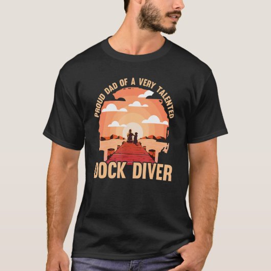 波止場ダイビングドッグパパ波止場ダイバー Tシャツ (正面)
