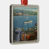 波止場、ボートおよび車からの景色の眺め メタルオーナメント (右)