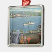 波止場、ボートおよび車からの景色の眺め メタルオーナメント (左)