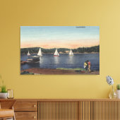 波止場、湖、帆船のビュー キャンバスプリント (インサイチュ (リビング))