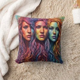 波毛カラフルの3人のポートレート クッション