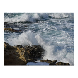 波浪が岩に砕ける ポスター