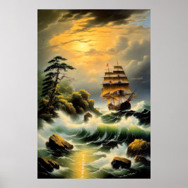 波浪を乗り越えた船の苦労 ポスター