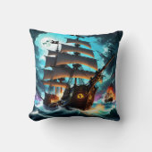 波浪を通る不思議な海賊船 クッション (正面)