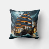 波浪を通る劇的な海賊船 クッション (裏面)