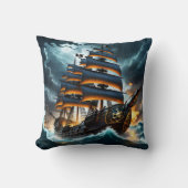 波浪を通る劇的な海賊船 クッション (正面)