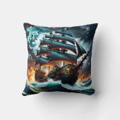 波浪を通る暗い海賊の船 クッション (裏面)