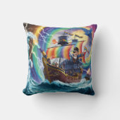 波浪カラフルを航行する海賊船 クッション (正面)