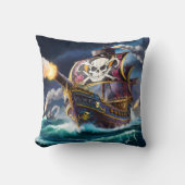 波浪カラフルを航行する海賊船 クッション (正面)