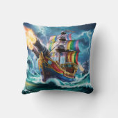 波浪カラフルを航行する海賊船 クッション (裏面)