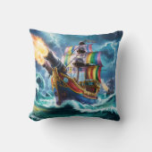 波浪カラフルを航行する海賊船 クッション (正面)