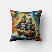 波浪カラフルを航行する海賊船 クッション (裏面)