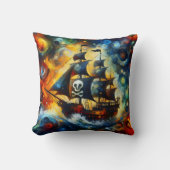 波浪カラフルを航行する海賊船 クッション (正面)