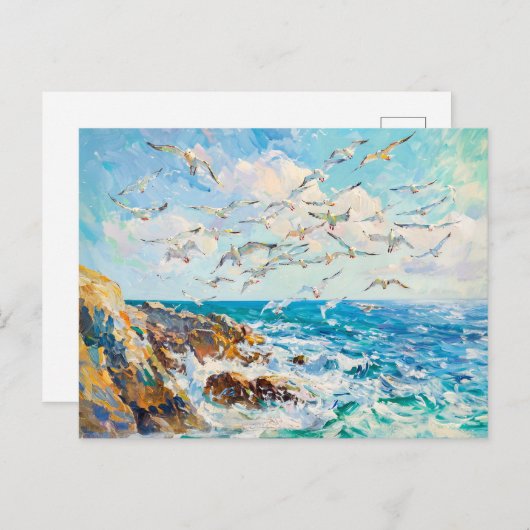 波浪印象派の海シーン ポストカード (正面/裏面)