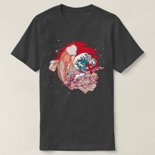 波浪大正三家魚池桜錦鯉コイ Tシャツ (デザイン正面)