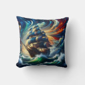 波浪威厳のあるを航行する海賊船 クッション (正面)