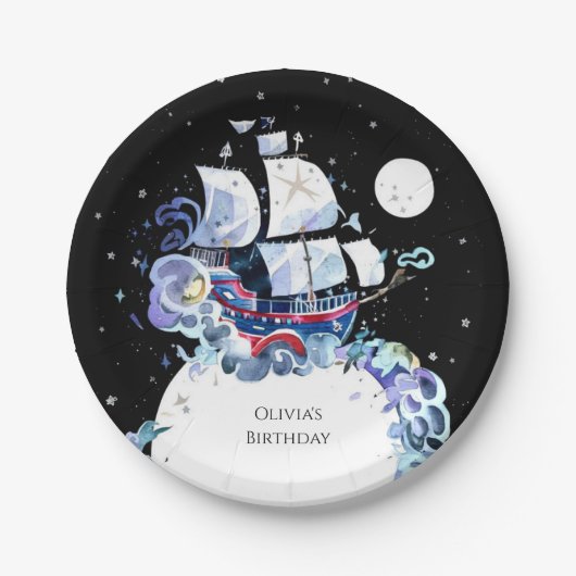 波浪海賊おもしろい誕生日 ペーパープレート (正面)