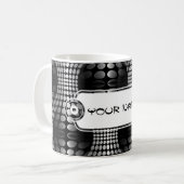 波点々のある壁紙ブラック&ホワイト コーヒーマグカップ (正面左)
