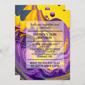 波状すごいプリント誕生日パーティー 招待状 (正面/裏面)