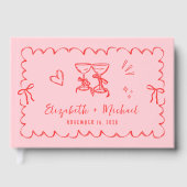 波状のお洒落フレームハンドドロッドピンク赤結婚の ゲストブック (正面)