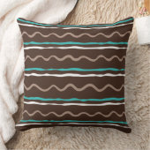 波状の手で描いたストライプターコイズ茶色/ID597 クッション (ブランケット)
