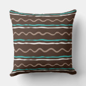 波状の手で描いたストライプターコイズ茶色/ID597 クッション (裏面)