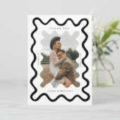 波状の手で描いた線の白結婚い写真 サンキューカード (スタンド正面)