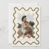 波状の手で描いた線オリーブグリーン結婚の写真 サンキューカード (正面)