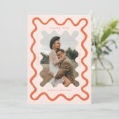 波状の手で描いた線オレンジ結婚の写真 サンキューカード (スタンド正面)