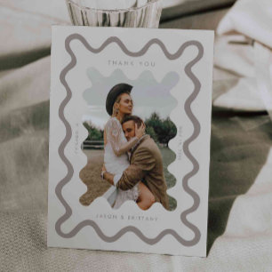 波状の手描きライン結婚クリームの写真 サンキューカード